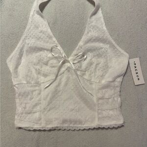 Pacsun White Halter Top with Bow Detail